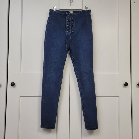 Free People Blue Skinny Lace-Up Jeans - Picture 2 of 8